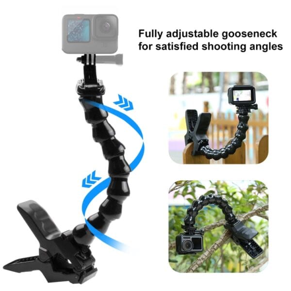 PULUZ Action Sports Cameras Jaws Flex Clamp Mount for GoPro Hero12 Black / Hero11 /10 /9 /8 /7 /6 /5, Insta360 Ace / Ace Pro, DJI Osmo Action 4 and Other Action Cameras - Image 4