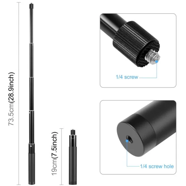 PULUZ 70cm Metal Selfie Stick Monopod with Invisible Adapter Base & Screw for Insta360 One RS / X2 / X3 - Image 3