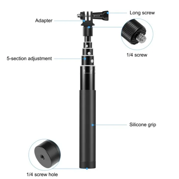PULUZ 70cm Metal Selfie Stick Monopod with Invisible Adapter Base & Screw for Insta360 One RS / X2 / X3 - Image 4