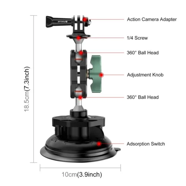 PULUZ Magic Arm Stronge Suction Cup Aluminum Alloy Mount, Magic Arm Suction Cup - Image 2
