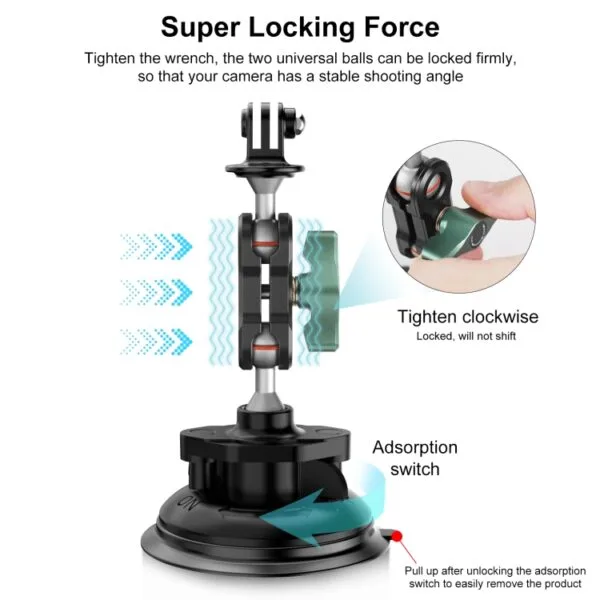 PULUZ Magic Arm Stronge Suction Cup Aluminum Alloy Mount, Magic Arm Suction Cup - Image 3