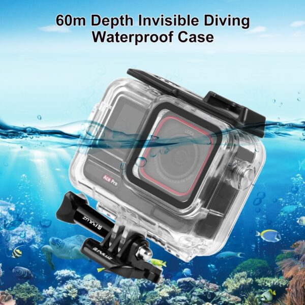 For Insta360 Ace Pro PULUZ 60m Underwater Waterproof Housing Case with Base Adapter & Screw, Underwater Case - Image 2