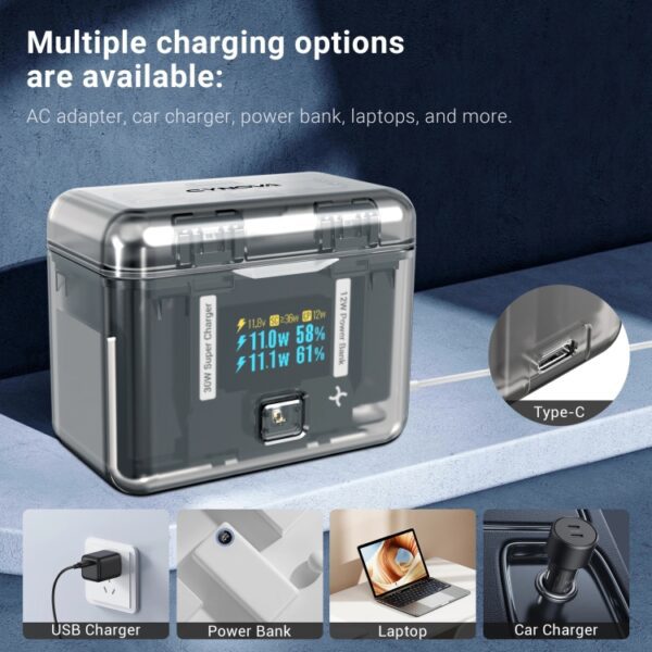 For Insta360 X4 CYNOVA Two-Way Charging Butler Screen Display Smart Charging Box - Image 6