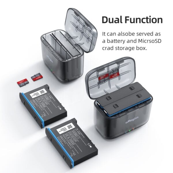 For Insta360 X4 AMagisn Dual Battery Charging Box Transparent Battery Storage Compartment - Image 4