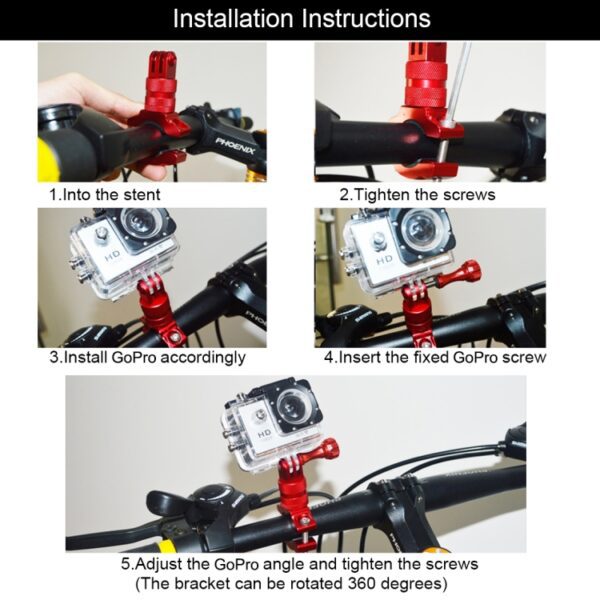 PULUZ 360 Degree Rotation Bike Aluminum Handlebar Adapter Mount with Screw for GoPro, Insta360, DJI and Other Action Cameras, China Stock (Red), China Stock (Blue), China Stock (Black) - Image 13