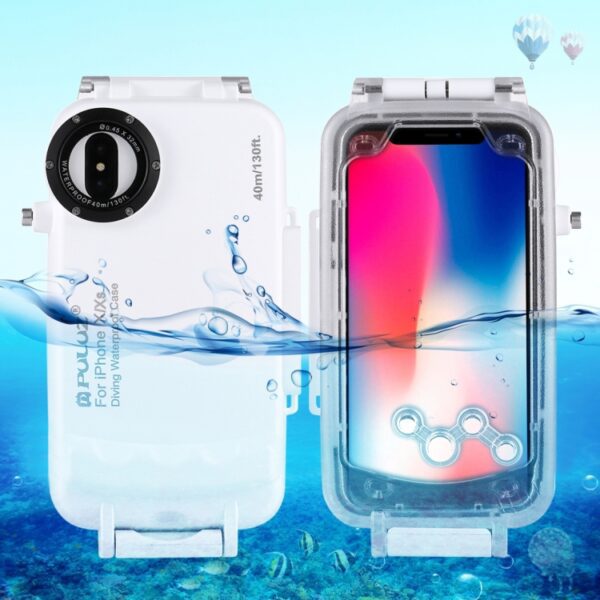 For iPhone X / XS PULUZ 40m/130ft Waterproof Diving Case, Photo Video Taking Underwater Housing Cover, For iPhone X / XS(White)