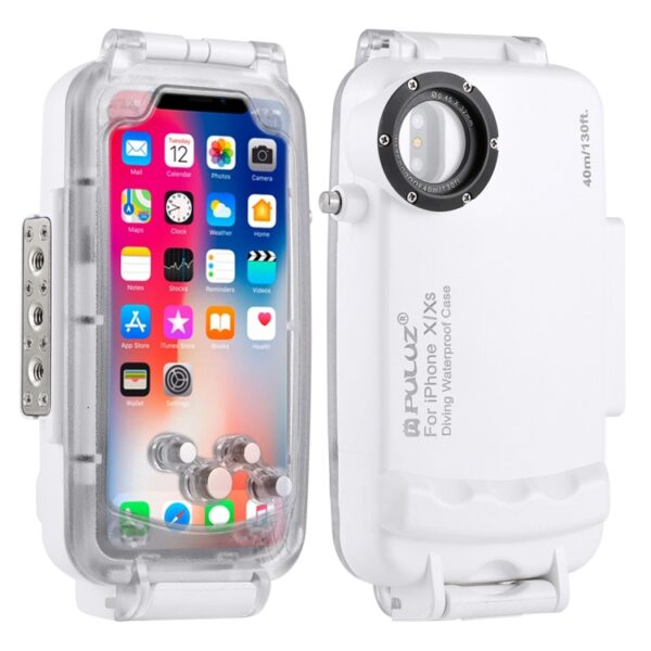 For iPhone X / XS PULUZ 40m/130ft Waterproof Diving Case, Photo Video Taking Underwater Housing Cover, For iPhone X / XS(White) - Image 3