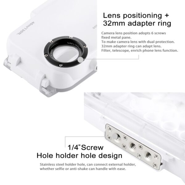 For iPhone X / XS PULUZ 40m/130ft Waterproof Diving Case, Photo Video Taking Underwater Housing Cover, For iPhone X / XS(White) - Image 5