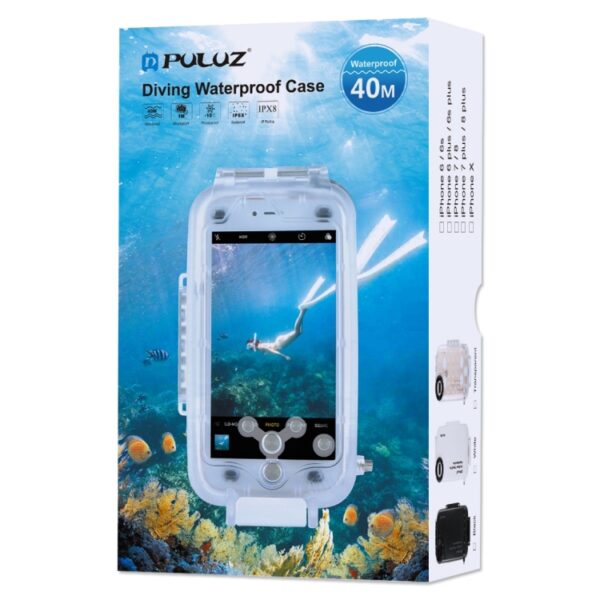 For iPhone X / XS PULUZ 40m/130ft Waterproof Diving Case, Photo Video Taking Underwater Housing Cover, For iPhone X / XS(White) - Image 9