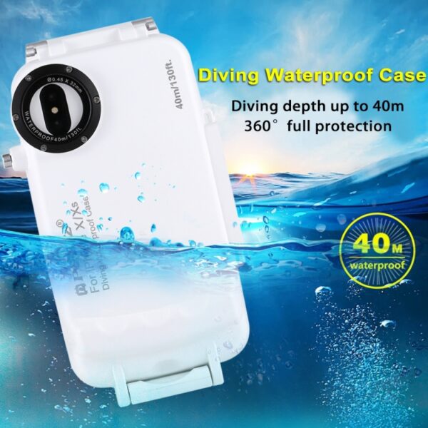 For iPhone X / XS PULUZ 40m/130ft Waterproof Diving Case, Photo Video Taking Underwater Housing Cover, For iPhone X / XS(White) - Image 10